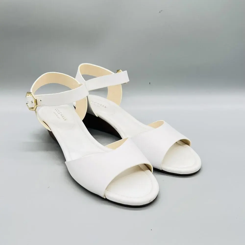 Cole Haan Sandals Womens 8.5 White Synthetic Grand OS Wedge Ankle Strap Shoes